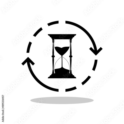Classic hourglass symbol icon with shadow