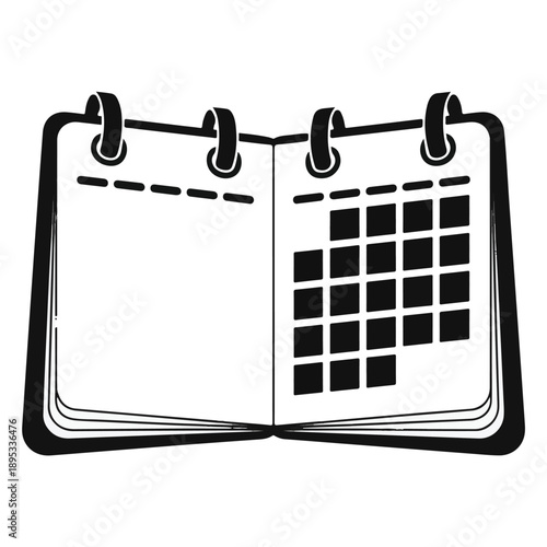 Open Calendar Icon with Spiral Binding and Grid Layout planner schedule