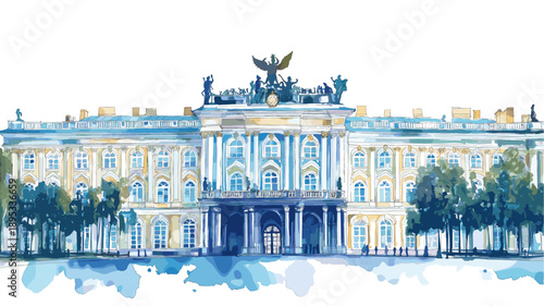 Hermitage Museum. Hermitage Museum watercolor vector illustration