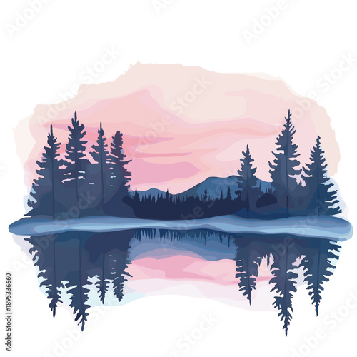 Northern Lights in Lapland. Northern Lights in Lapland watercolor vector illustration
