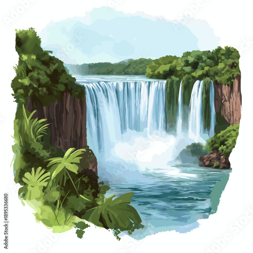 Iguazu Falls. Iguazu Falls hand drawn watercolor illustration