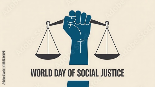 Fist holding scales for world day of social justice