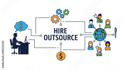 Global freelance workforce recruitment business concept (Outsourcing).