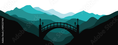 a flat vectorStunning mountain landscape with elegant bridge and modern design