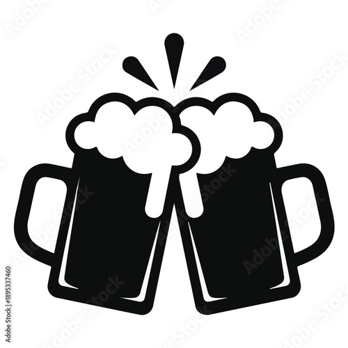 Two Beer Mugs Clinking Together with Frothy Tops and Splashes toast cheers