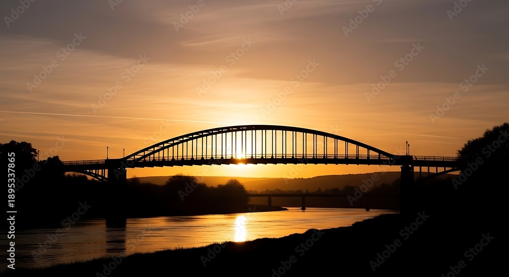 Naklejka premium Silhouette of bridge at sunset landscape.
