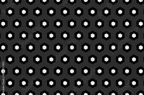 A background black and white pattern of squares and triangles