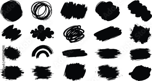 Collection of Black Ink Splatter and Brush Stroke Shapes