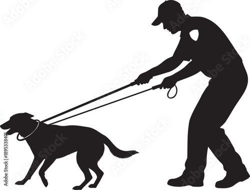 Silhouette of a police officer walking a police dog on a leash