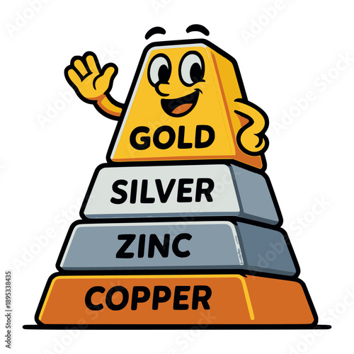 Metals Hierarchy Illustration: A captivating illustration showcases a hierarchical structure of metals, where Gold takes the top position as the most valued, followed by Silver, Zinc.