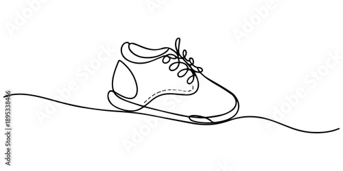 One continuous single line of baby shoes, baby one line stylish shoes, Vector Illustration, One continuous single line of baby shoes isolated on white background. Children s slippers, shoes, booties