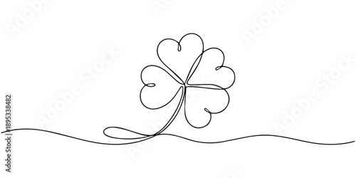 Four leaf clover in one line art style. Clover drawing with editable black stroke on white background. Vector illustration, Continuous line four leaf clover elegant minimalist floral outline vector
