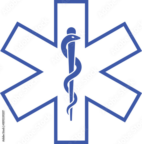 Blue star of life medical symbol with caduceus