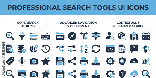 Professional Search Tools UI Icons for Filtering, Discovery and Data Navigation