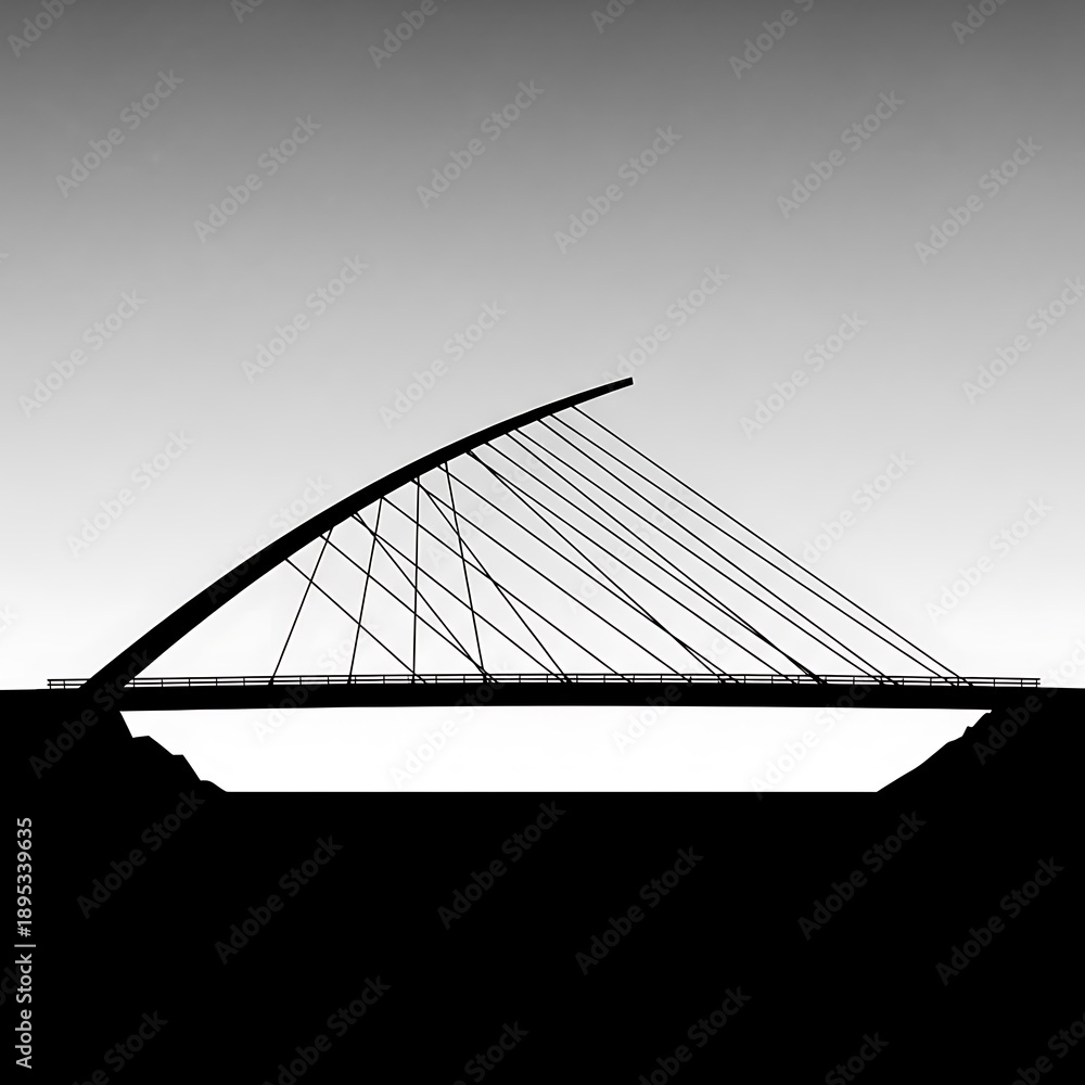 Fototapeta premium Modern cable-stayed bridge silhouette landscape.
