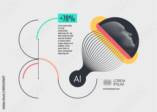 The concept of loading, collecting, and processing data. Artificial intelligence. Future technologies. A human face. Space for text. 3D illustration for brochure, poster, cover, presentation or banner