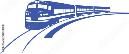 Blue train on curved tracks railway transportation