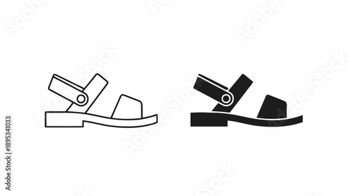 Vector illustration of an outlined and solid sandal icon design element, on transparent background