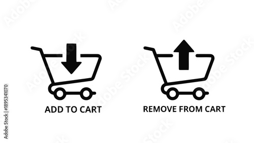 Vector illustration of e-commerce shopping cart add and remove symbols, on transparent background