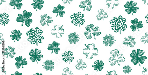 St. Patrick's Day. Sketch pattern clover, Hand drawn illustration.	
