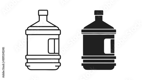 Vector illustration of line art and silhouette water gallon bottle on transparent background