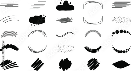 Black Brush Stroke Lines, Dots, and Shapes Collection