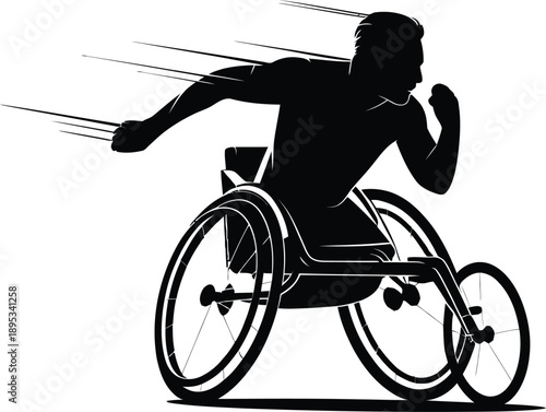 Black silhouette of a man in a racing wheelchair athlete