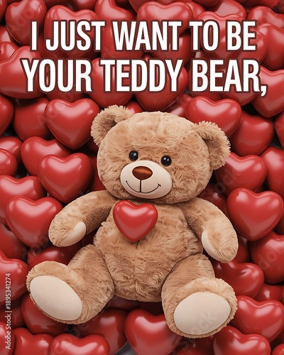 Teddy bear surrounded by hearts