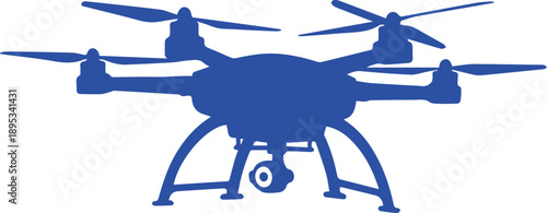 Blue drone in flight isolated on white background, Vector