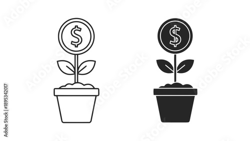Vector illustration of money plant, symbolizing investment, financial growth, on transparent background