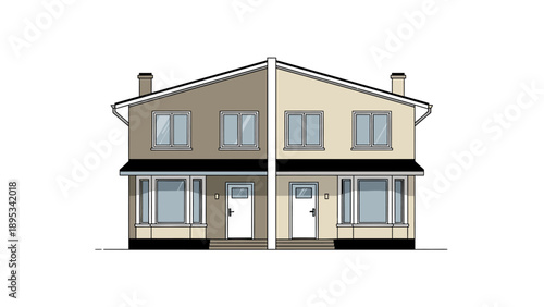 Photos Two-story semi-detached house vector illustration, modern duplex housing and real estate concept