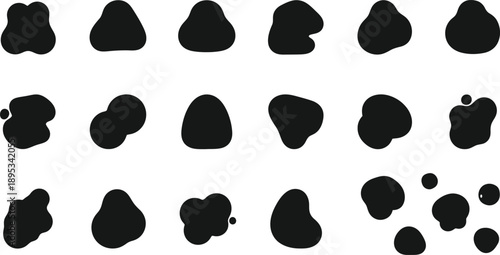 Black Brush Stroke Shapes, Spots, and Splatters Vector