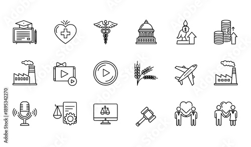 Line Icon Vector Set for Sectors of Society and Public Services