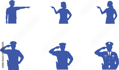 Blue Silhouettes of People Pointing and Saluting woman