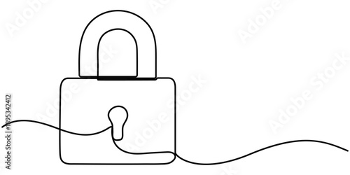 padlock continuous one line drawing, Minimalist continuous one line drawing of a Padlock outline vector illustration. 