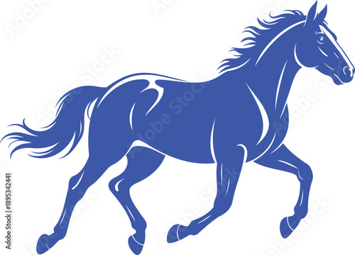 Blue horse silhouette running with flowing mane and tail