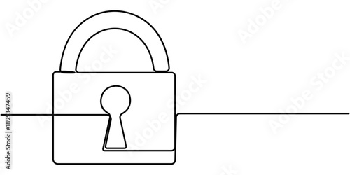 padlock continuous one line drawing, Minimalist continuous one line drawing of a Padlock outline vector illustration. 