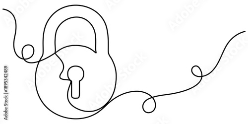 padlock continuous one line drawing, Minimalist continuous one line drawing of a Padlock outline vector illustration. 