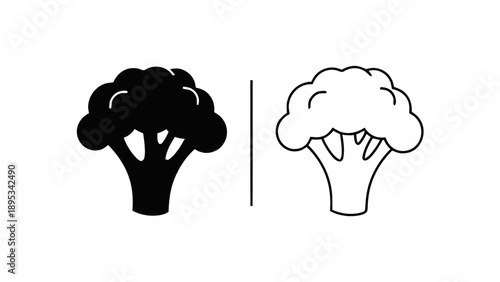 Vector illustration of fresh broccoli vegetable icons; healthy food symbol on transparent background
