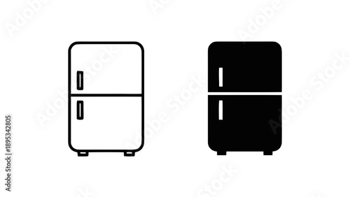 Vector illustration of, on transparent background, a modern fridge outline and solid icon set