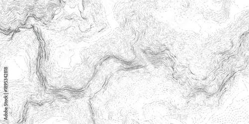 Detailed grey contour lines map representing mountainous terrain and elevation changes