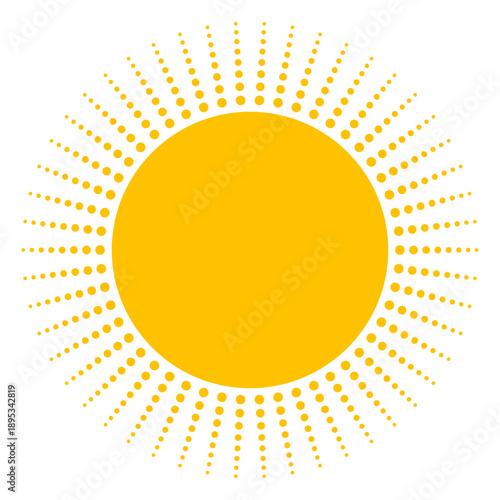 Yellow sun with dotted rays and halftone effect