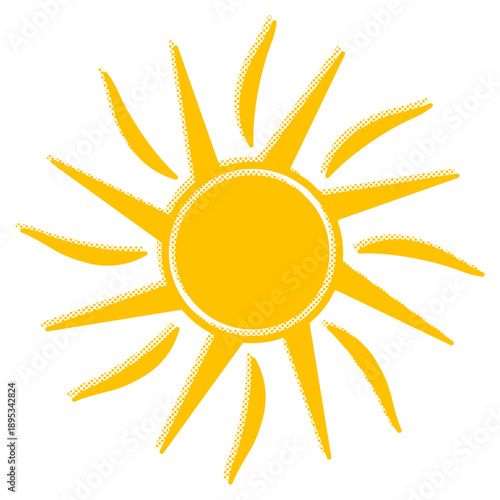 sun with sharp wavy rays and dotted halftone shadow clip art