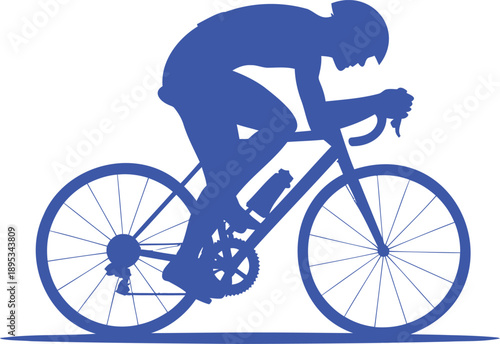 Blue silhouette of a cyclist on a road bike cycling