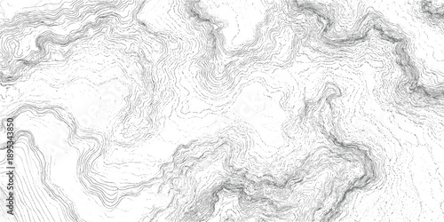 Detailed topographic contour map showing complex mountain terrain with dense contour lines and subtle elevation changes