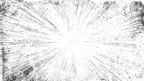 Black and white abstract texture with radiating lines and speckles background