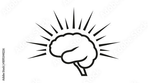 Human brain with light rays vector illustration, concept of bright ideas, intelligence, and mental health.