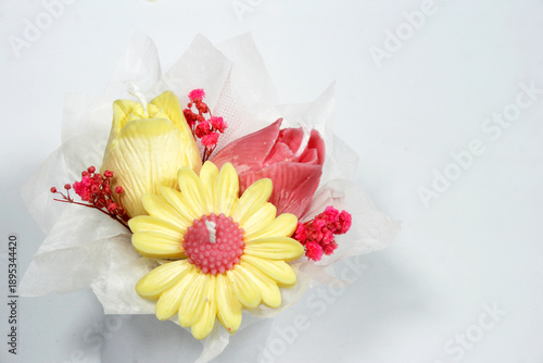 Decorative wax candle flowers, antistress therapy