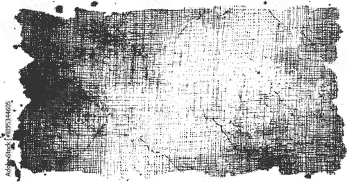 Black ink splatters and crosshatch texture on white background