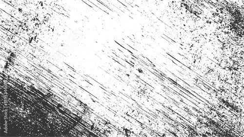 Black and white textured background with diagonal scratches and speckles abstract